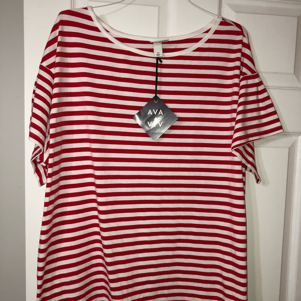 Striped Red and White Shirt.